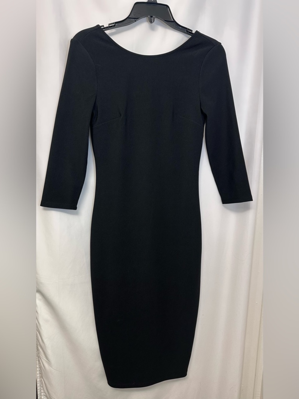 NWT Express Black Bodycon Midi Dress Gold Zipper Back 3/4 Sleeve Size Small